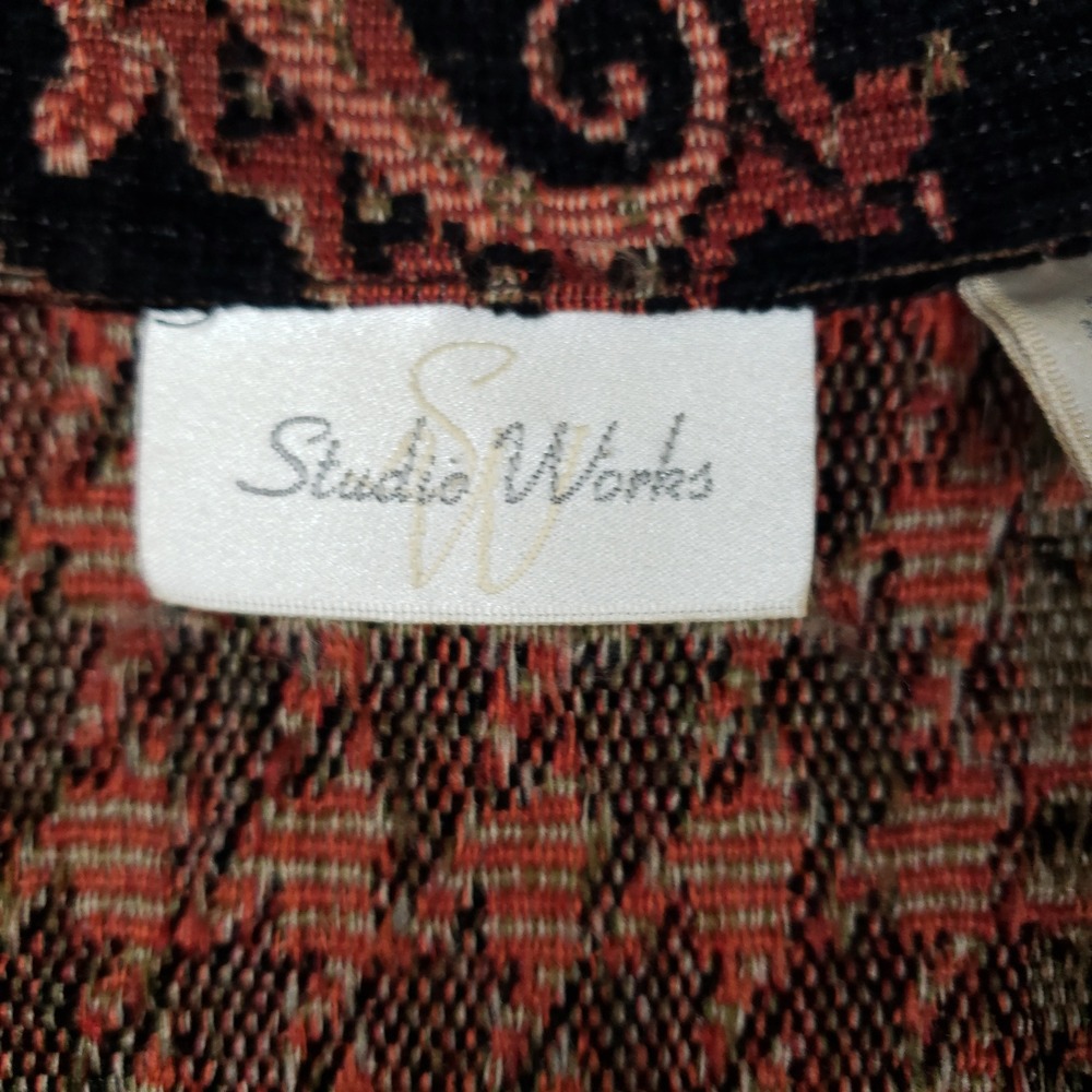 Studio Works Tapestry Patchwork Jacket Paisley Leopard Houndstooth Brown L 90s - Picture 8 of 16